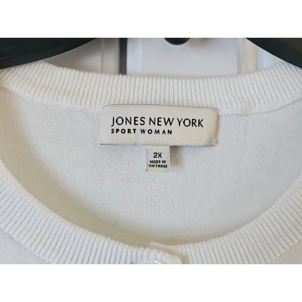 NWT Jones New York White Cardigan Cotton/Nylon 2 Pocket Cardigan Sweater $84 2XL - Picture 6 of 8
